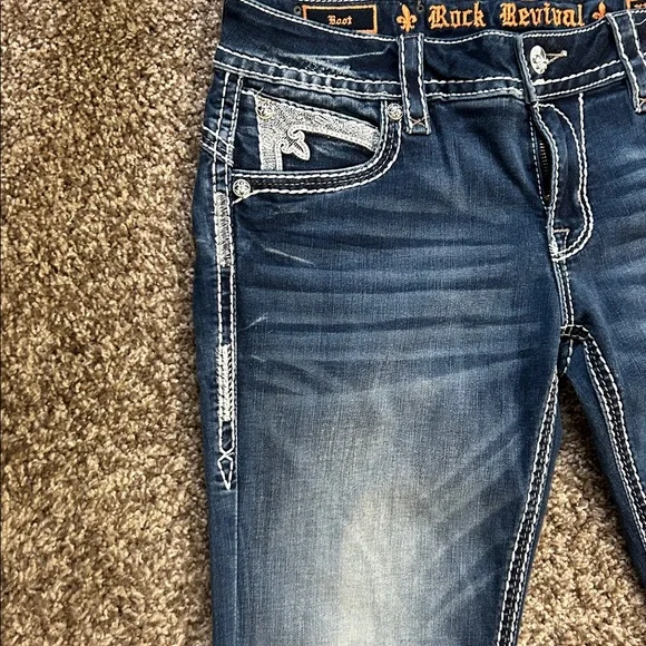 Rock Revival Women's Dark Blue Boot Cut Jeans with Contrast Stitching - Picture 2 of 8
